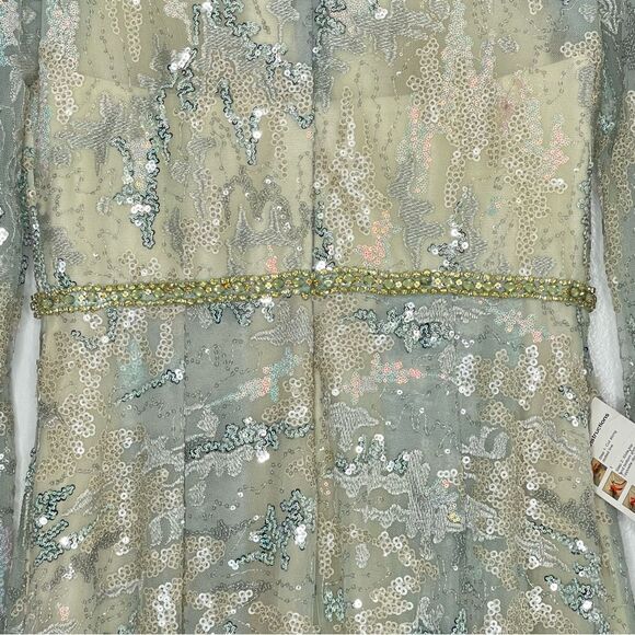 Mac Duggal 12460 Sequin Embellished Jewel Neckline Lace Gown, Platinum, Size 8 - Picture 10 of 14